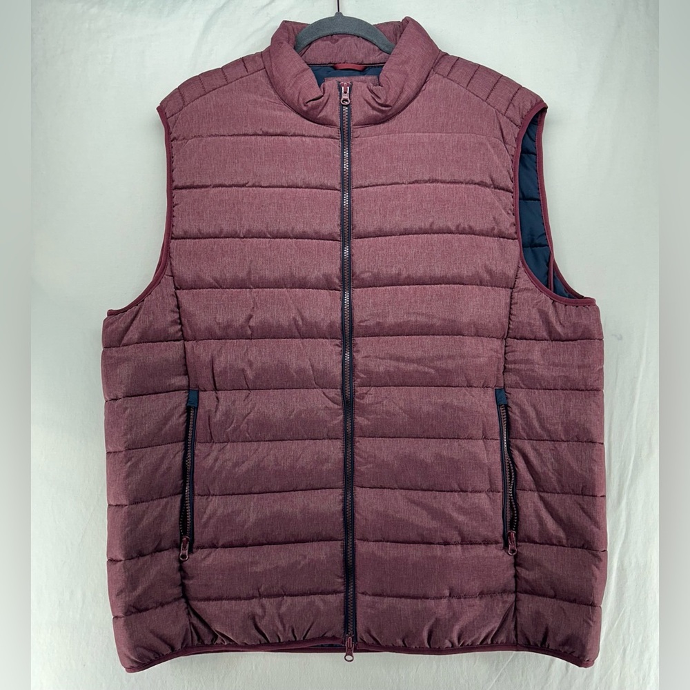 UNTUCKit Thierry Quilted Puffer Vest Mens XXL Full Zip Burgundy Nylon Polyester